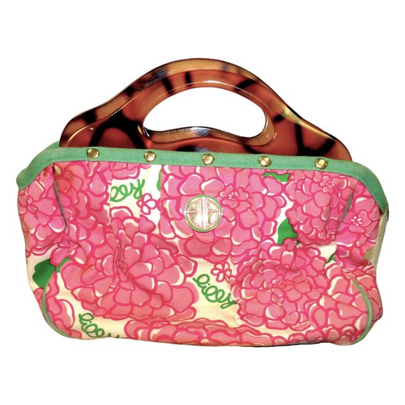 Lilly Pulitzer Handbags - Lilly Pulitzer Vintage Bermuda Bag Mumsie Pink Floral w/ Tortoiseshell Handle